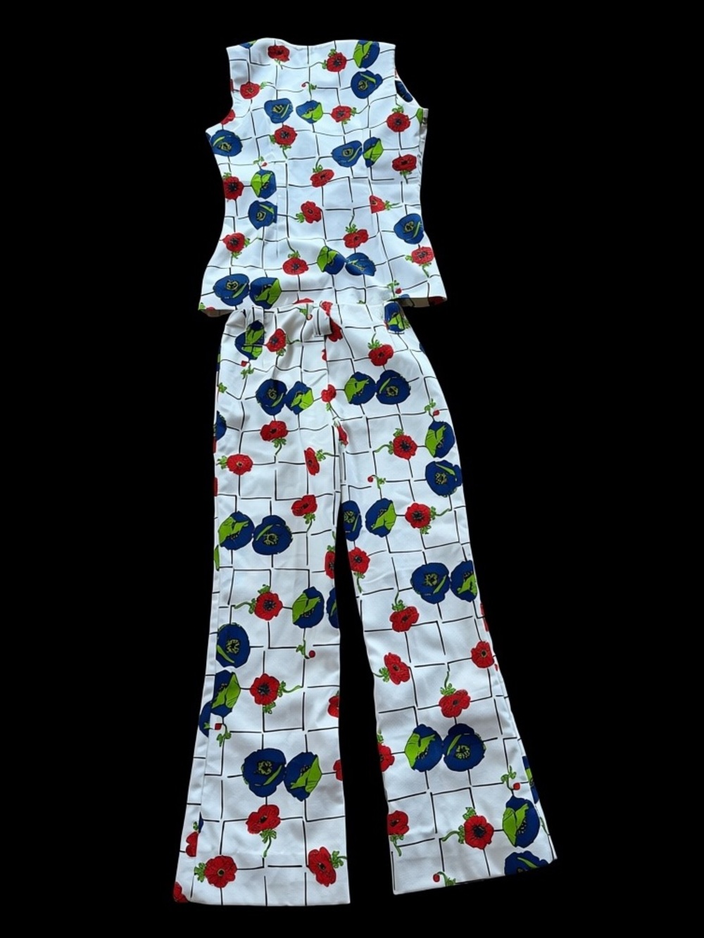 Late 60s Evan-Picone 2-Piece Poppy Print Woven Cotton Duck Canvas Vest & Trouser - Picture 6 of 7
